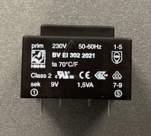 9V-166MA BV EI 302 2021 PRINTTRAFO,  230V EI30 1,5VA 32,5X27,5X26,5MM