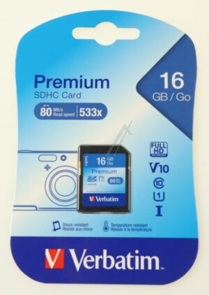 SDHC 43962 GEHEUGENKAART 16GB VERBATIM CLASS-10