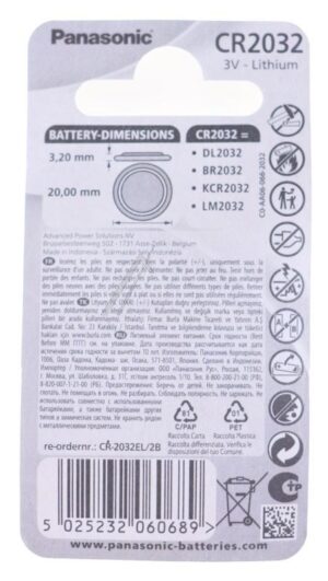CR2032 CR-2032L/ 2BP 3V-220MAH LITHIUM KNOOPCEL,  BLISTER À 2 STUKS