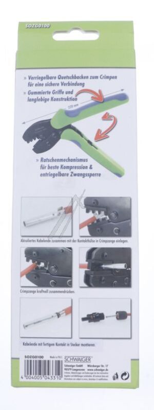 SOZG0100 CRIMPZANGE SOLAR,  SOLARSTECKER GRÜN