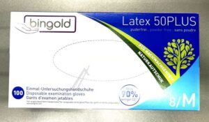 604218 WEGWERPHANDSCHOENEN LATEX 50PLUS,  POEDERVRIJ,  MAAT 8/ M,  NATUREL,  100 ST.