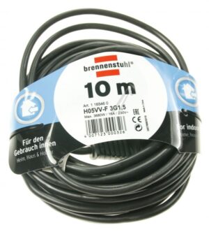 1165460 GEAARDE VERLENGKABEL 3X1,5MM². H05VV-F3G ZWART,  L: 10 METER
