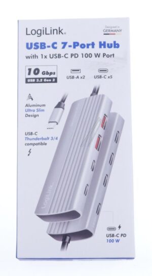 UA0414 USB 3.2 GEN2 HUB,  7 1-PORT,  2X USB-A,  5X USB-C,  PD 100W,  ALUMINUM