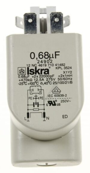 0,68UF 2X22*000PF 2,1MH 470K ONTSTORINGSFILTER VERVANGER VOOR 481212118285