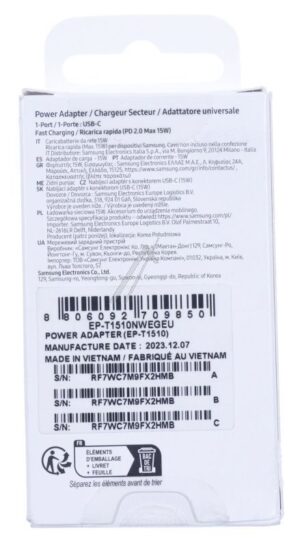 EP-T1510NWEGEU geschikt voor SAMSUNG POWER TRAVEL ADAPTER EP-T1510 15W ZONDER KABEL,  WIT