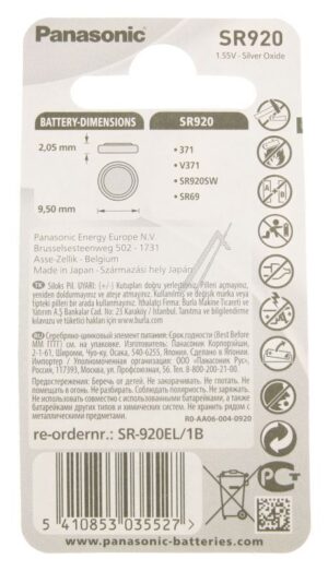 SR920 SR-920EL/ 1B 1,55V-44MAH ZILVER-OXIDE KNOOPPCEL,  1 OP BLISTER