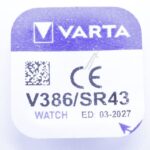 V386 SR43 KNOOPCEL 1,55V-105MA. 11,6X4,2MM. ZILVEROXIDE  geschikt voor VARTA