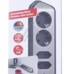 ESTILO 1153590410 WANDCONTACTDOOS MET USB LAADFUNCTIE 4-VOUDIG 2X AARDE,  2X EURO ZILVER/ ZWART,  2M,  H05VV-F 3G1,5