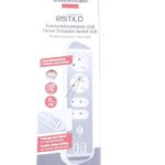 ESTILO 1153590420 WANDCONTACTDOOS MET USB-LAADFUNCTIE 4-VOUDIG 2X VEILIGHEIDSCONTACT 2X EURO ZILVER/ WIT,  2M,  H05VV-F 3G1,5