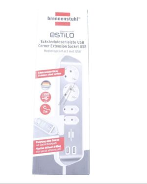 ESTILO 1153590420 WANDCONTACTDOOS MET USB-LAADFUNCTIE 4-VOUDIG 2X VEILIGHEIDSCONTACT 2X EURO ZILVER/ WIT,  2M,  H05VV-F 3G1,5